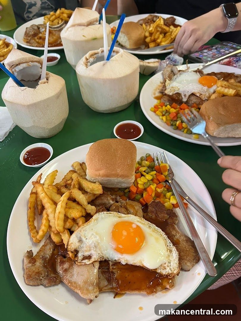 Plates of food and coconuts