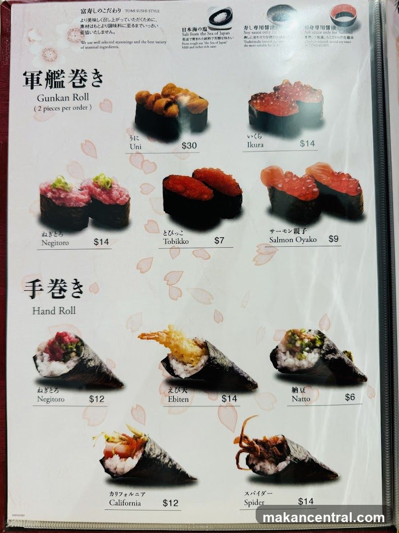 Tomi Sushi Style Menu