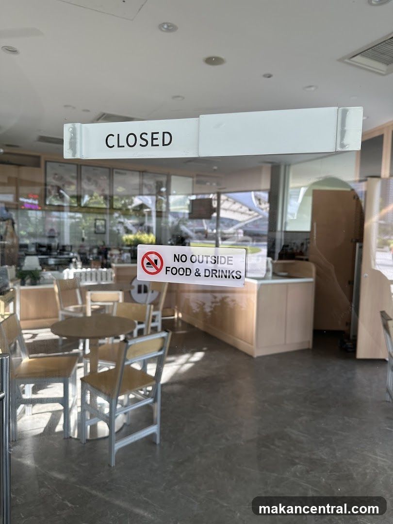 Cafe interior with closed sign