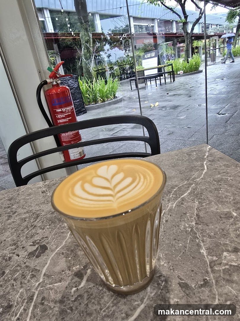 Latte art coffee on a marble table