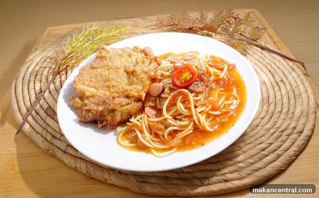 Spaghetti with Fried Chicken