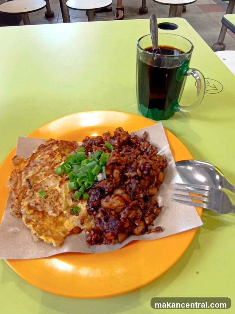 Fried Carrot Cake with Omelette and Coffee