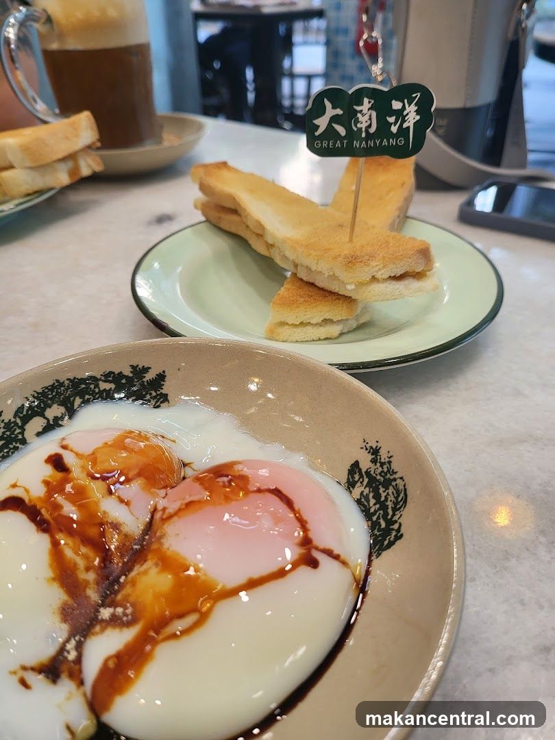 Soft-boiled eggs and toast with coffee