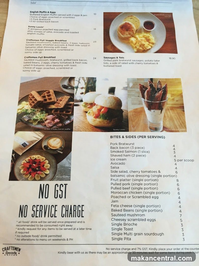 Craftsmen Specialty Coffee Menu