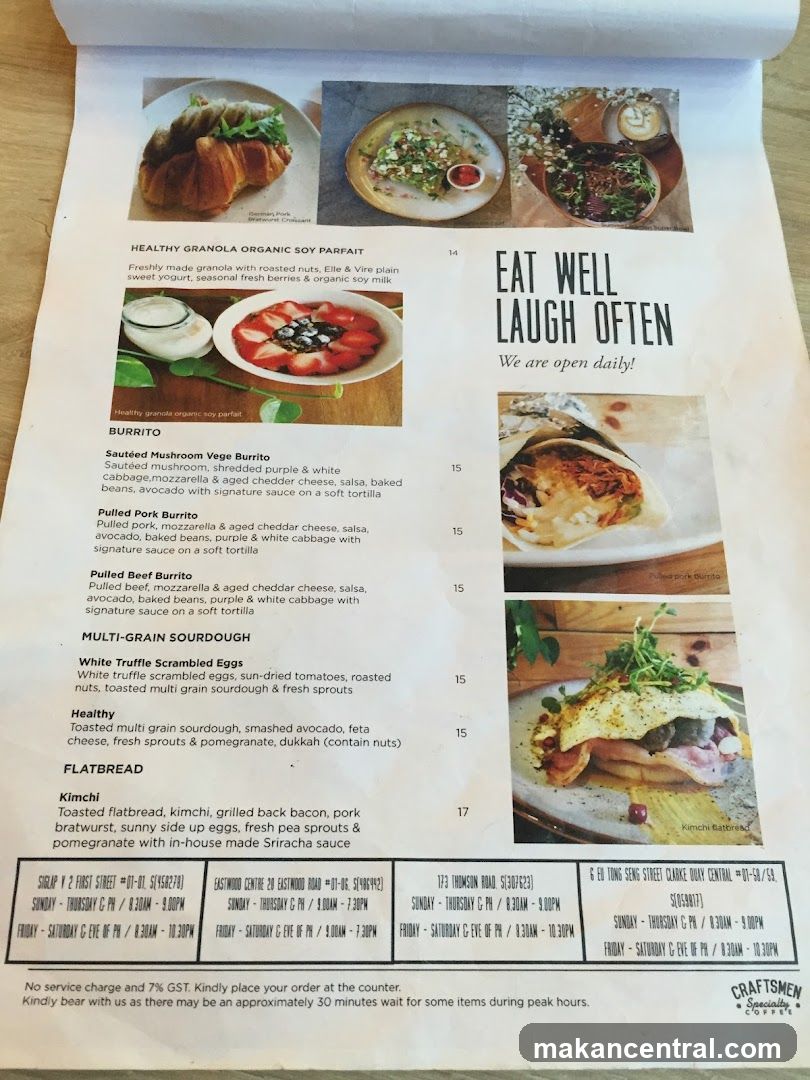 Craftsmen Specialty Coffee Menu