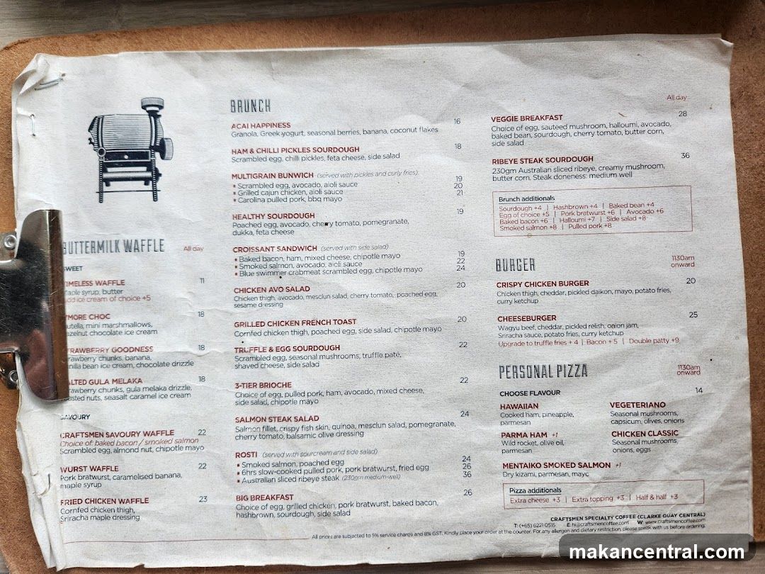 Craftsmen Specialty Coffee Menu