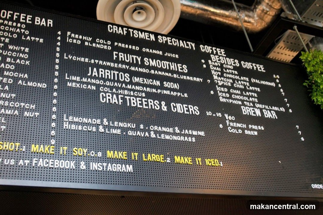 Craftsmen Specialty Coffee Menu