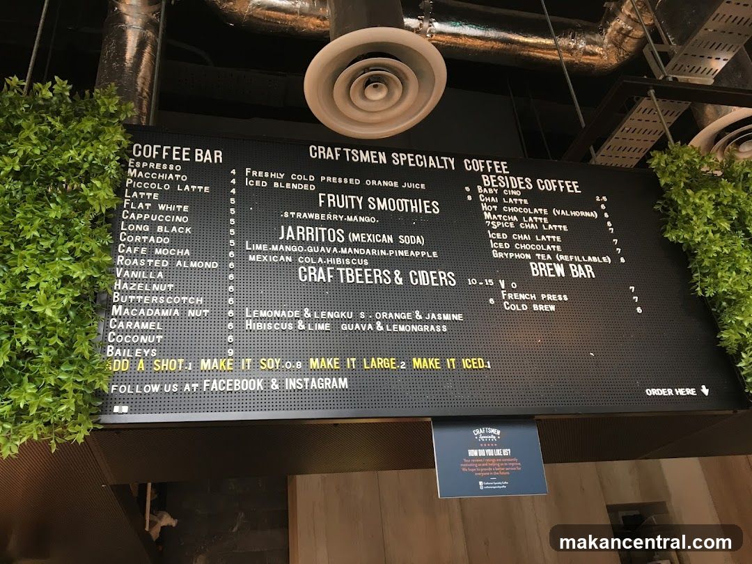 Craftsmen Specialty Coffee Menu