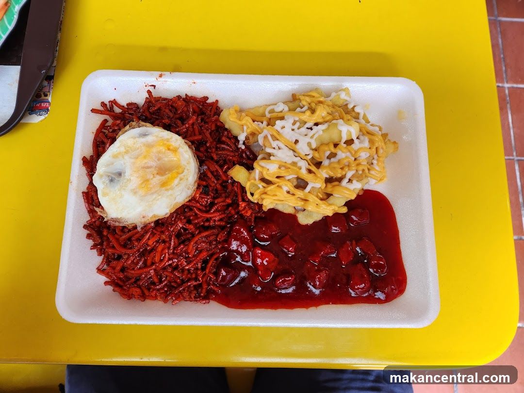Fried Egg with Noodles and Fries