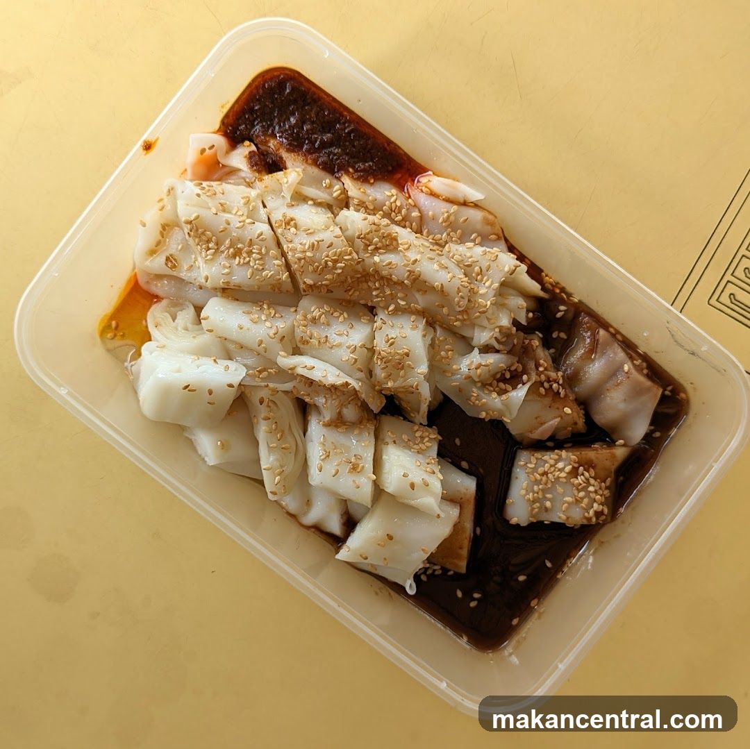 Cheung Fun with Sauce and Sesame Seeds