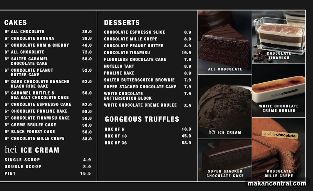 Desserts and Cakes Menu