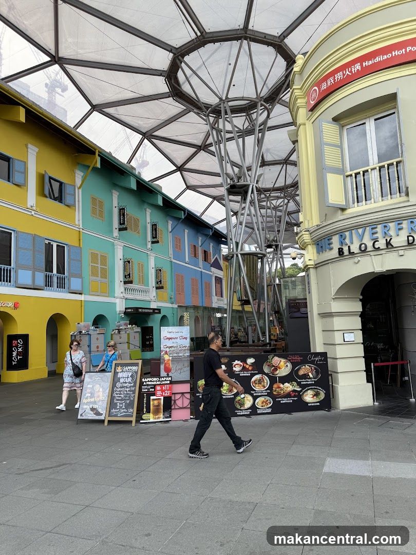 Street Scene with Colorful Buildings and Outdoor Dining