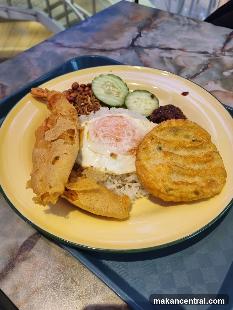 Nasi Lemak with Fried Shrimp and Fish Cake