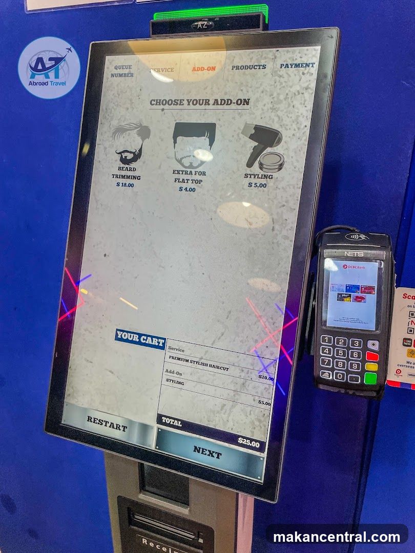 Self-service kiosk for haircut add-ons