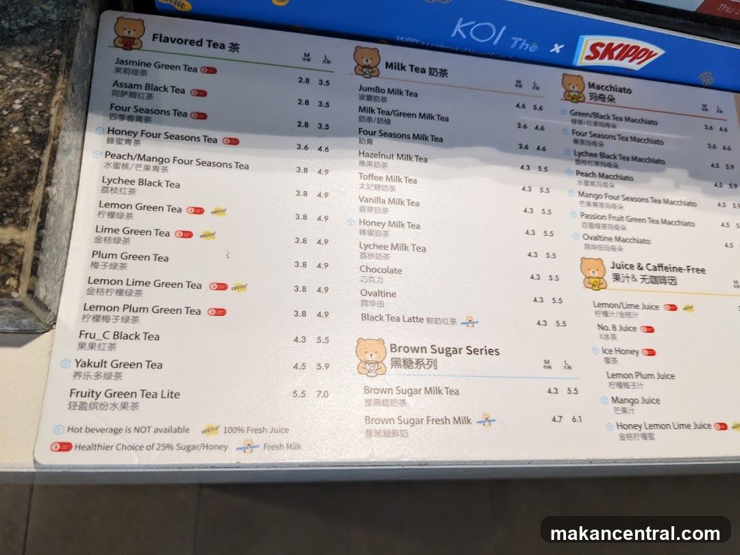 KOI The x SKIPPY Menu