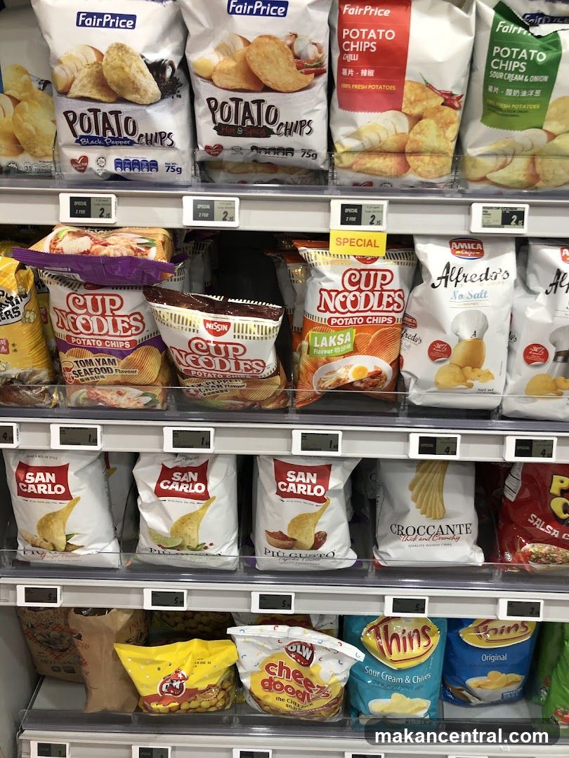 Assortment of Potato Chips and Cup Noodles