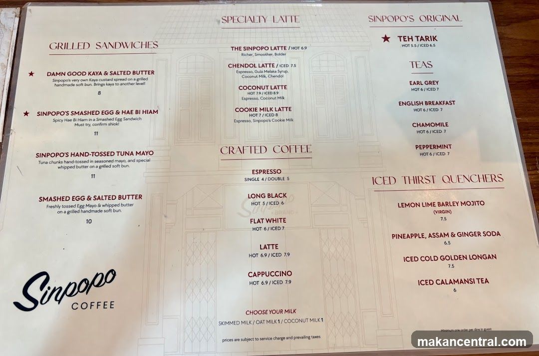 Sinpopo Coffee Menu