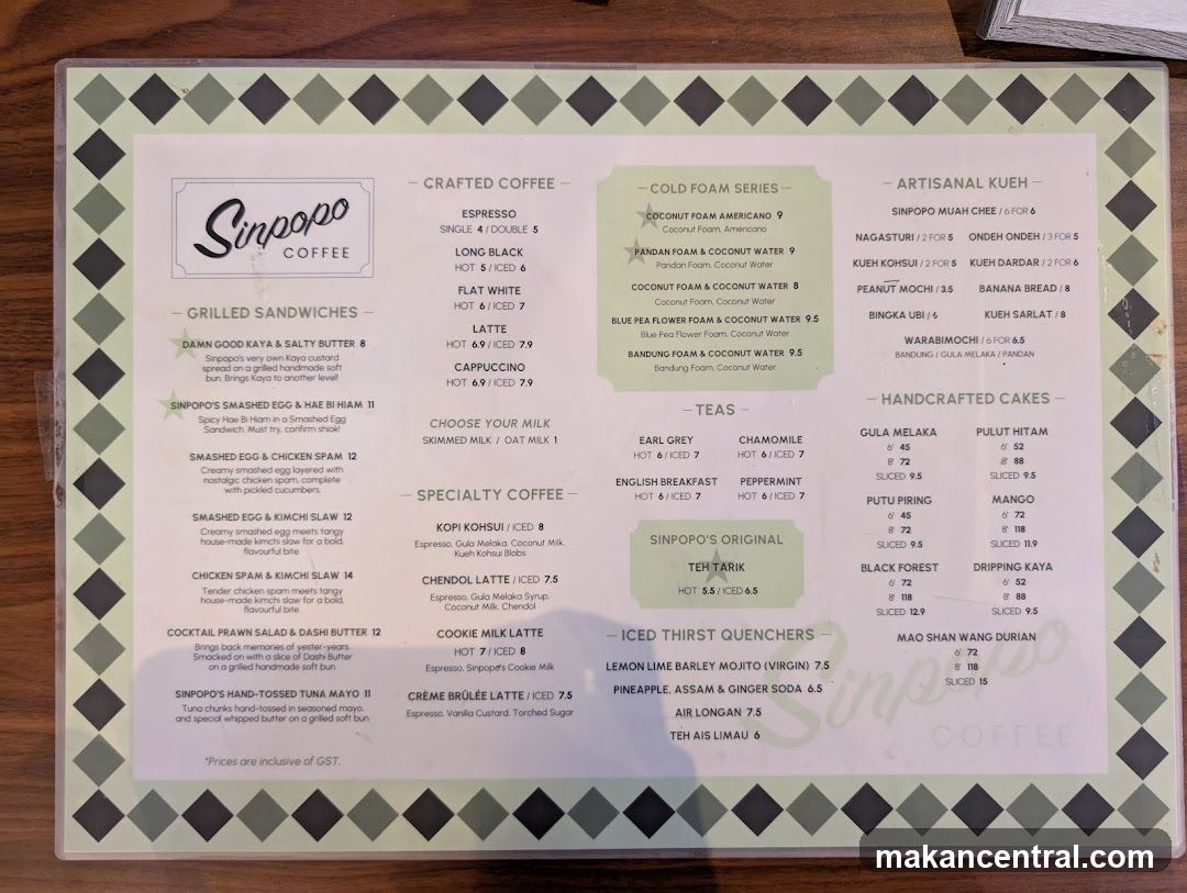 Sinpopo Coffee Menu