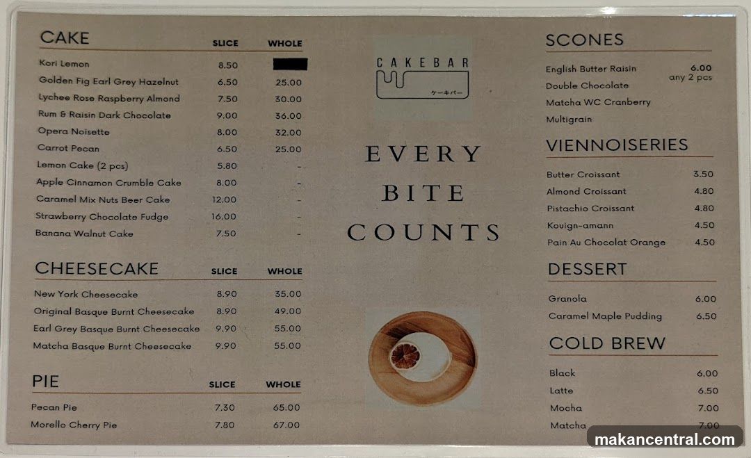 CAKEBAR Menu
