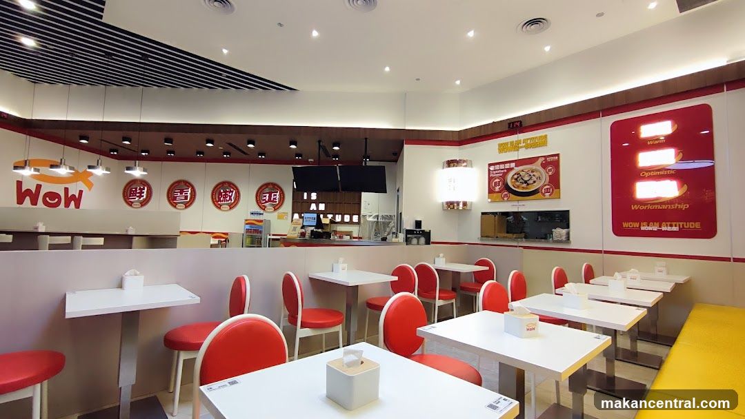 Restaurant Interior with Red and White Seating