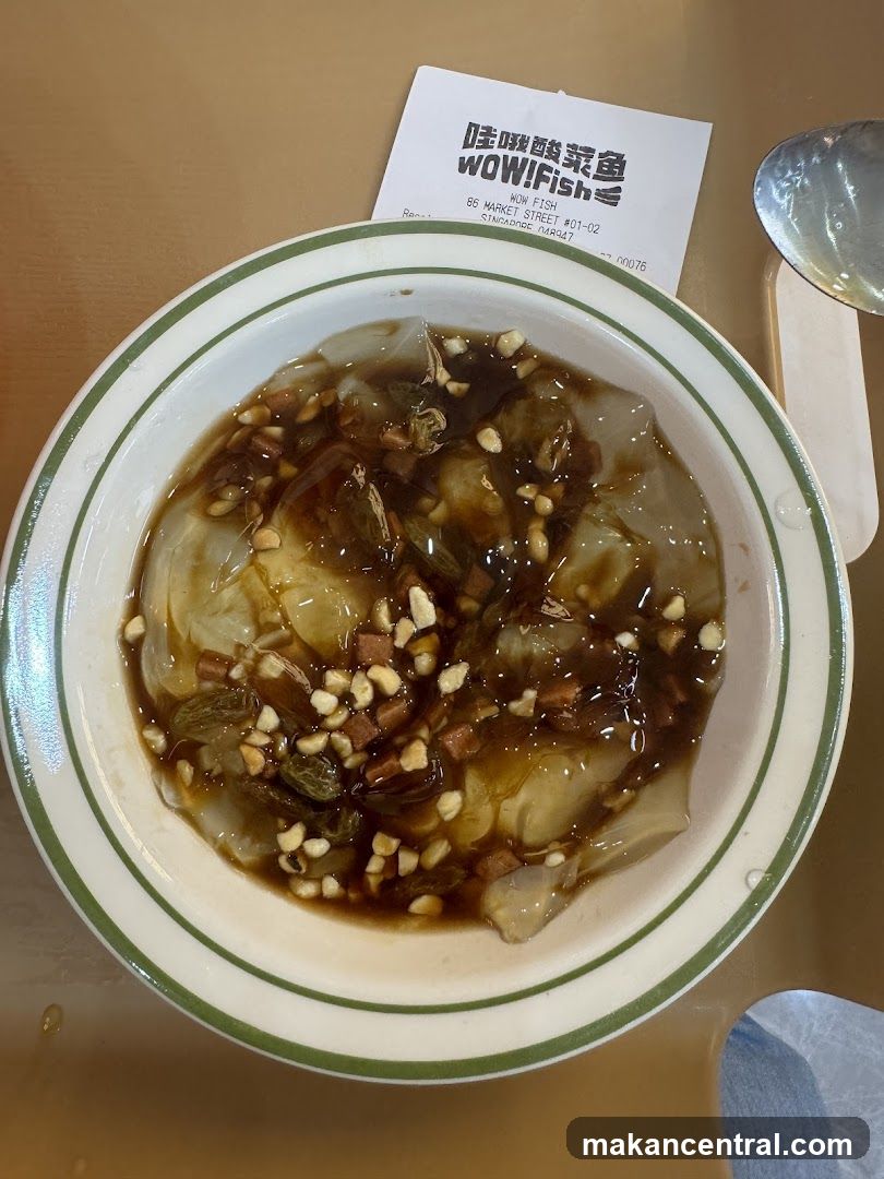 Fish dish with sauce and nuts