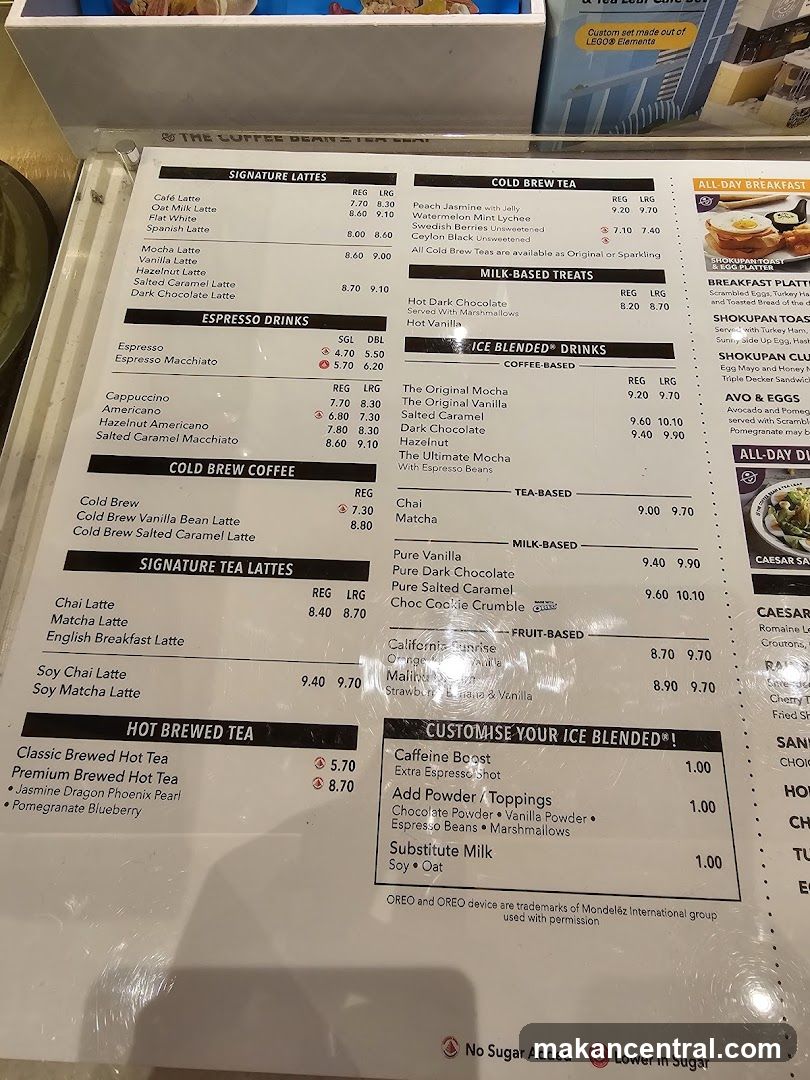 The Coffee Bean & Tea Leaf Menu