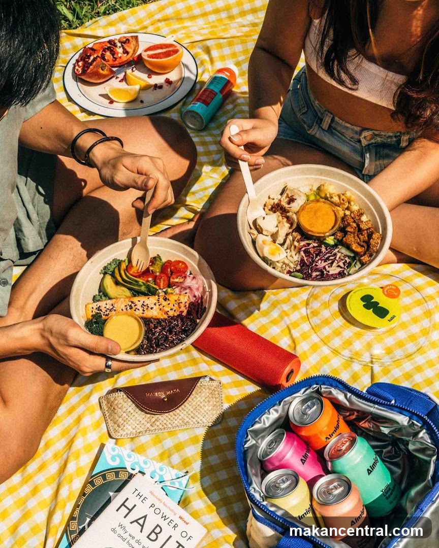 Picnic with Healthy Bowls and Drinks