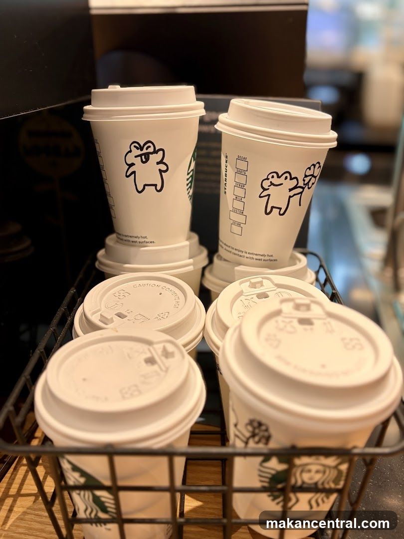 Starbucks Cups with Cartoon Frog Design
