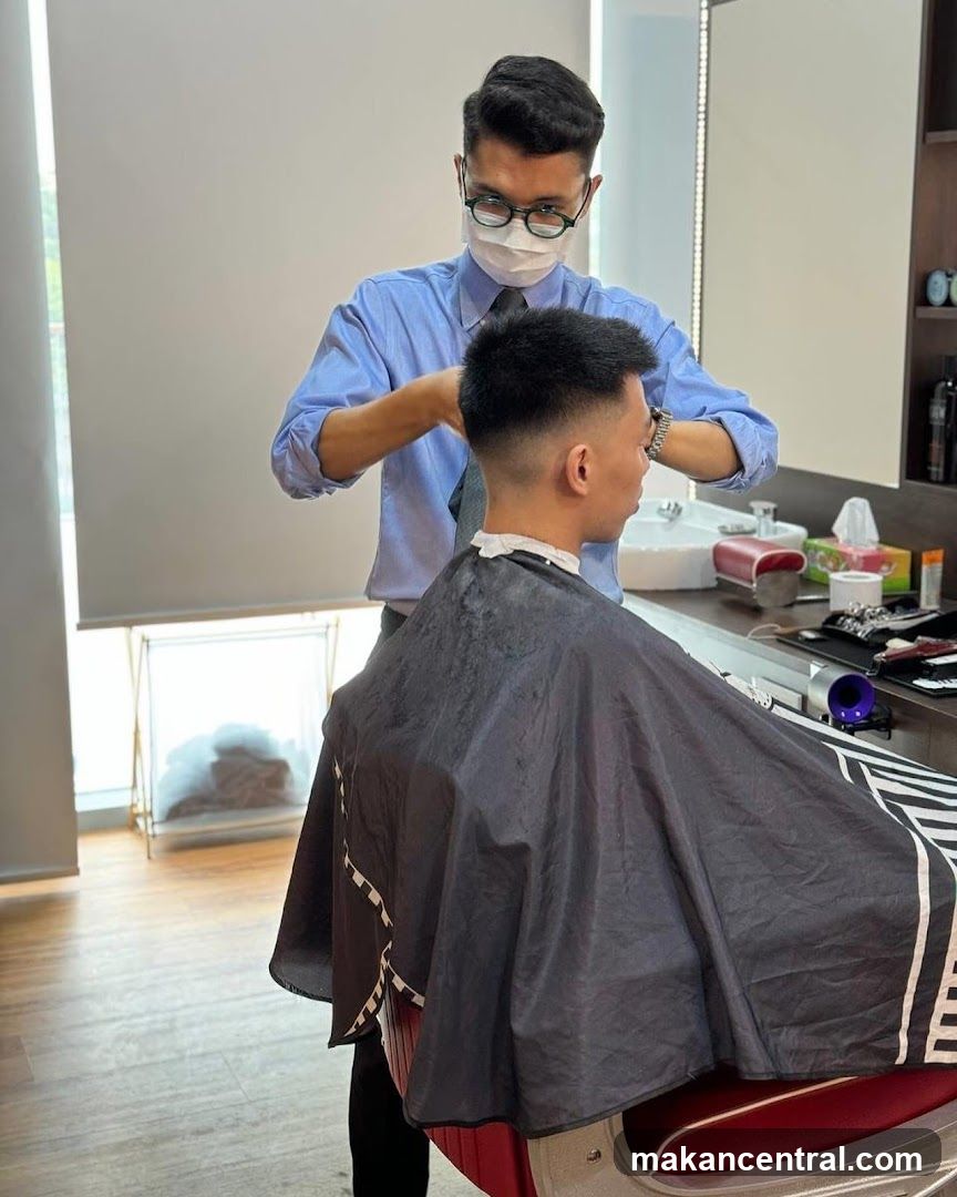 Barber cutting client's hair