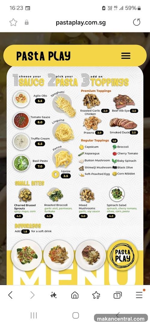 Pasta Play Menu