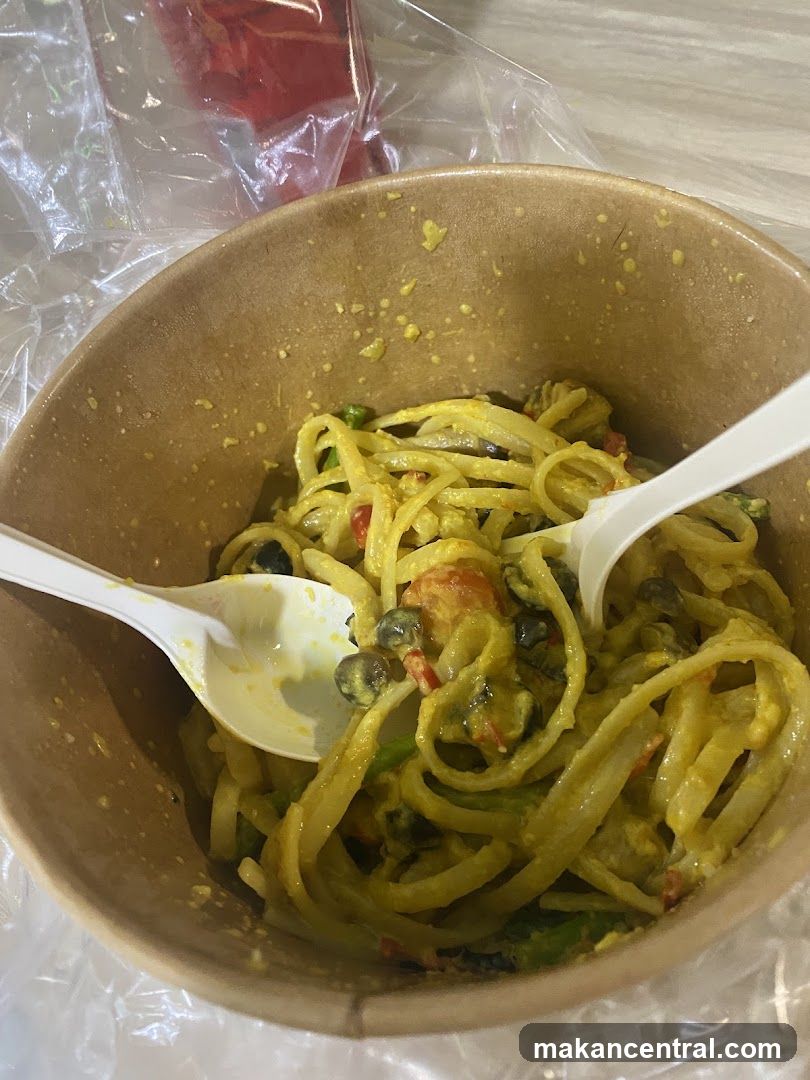 Pasta dish in a to-go container