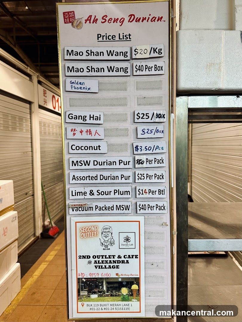 Ah Seng Durian Price List