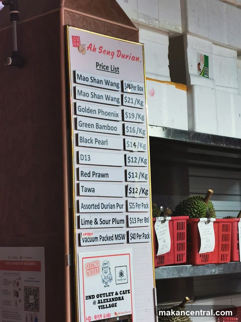 Ah Seng Durian Price List