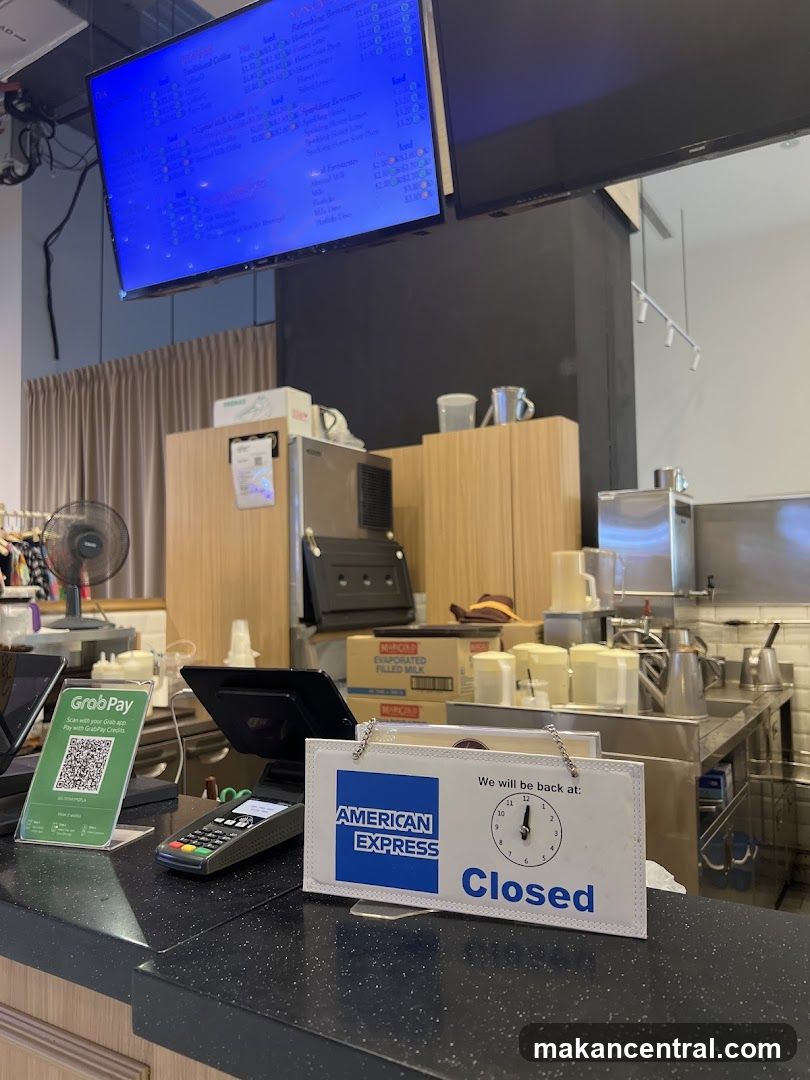 Counter with payment devices and menu screen