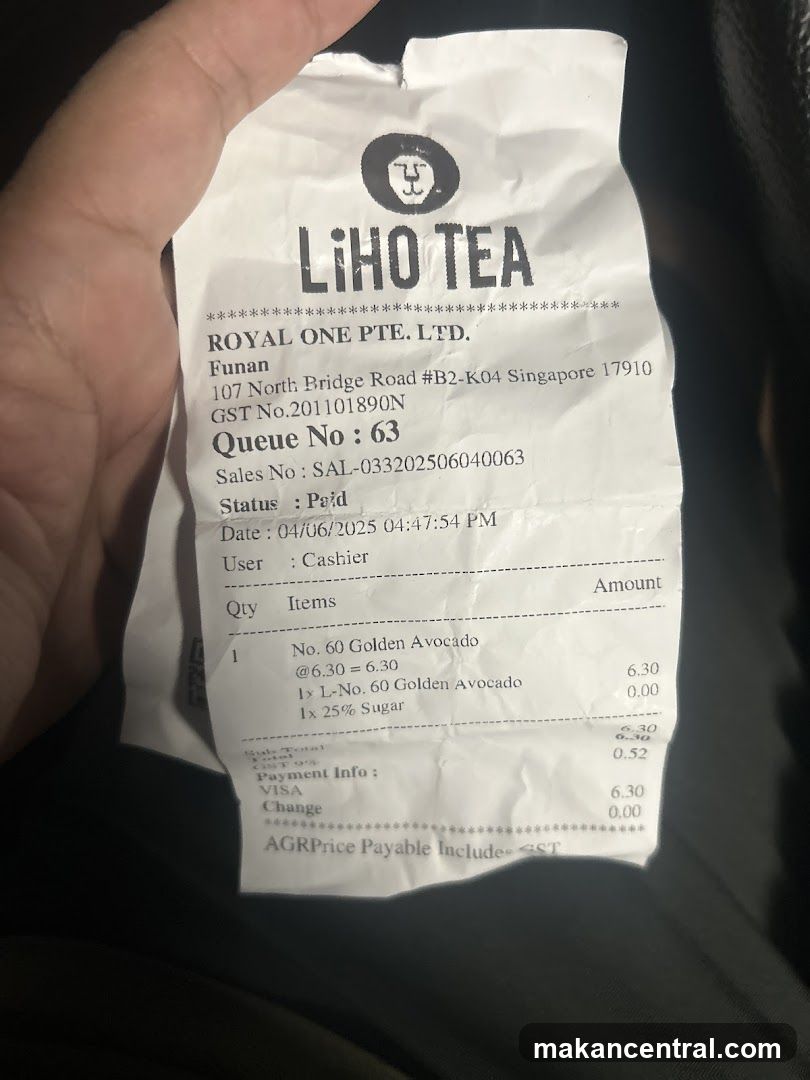 LiHo Tea Receipt