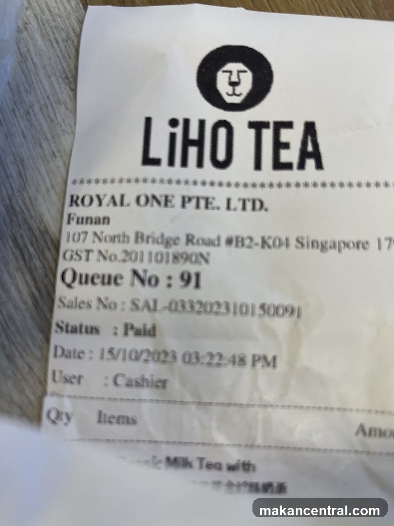 LiHO TEA Receipt