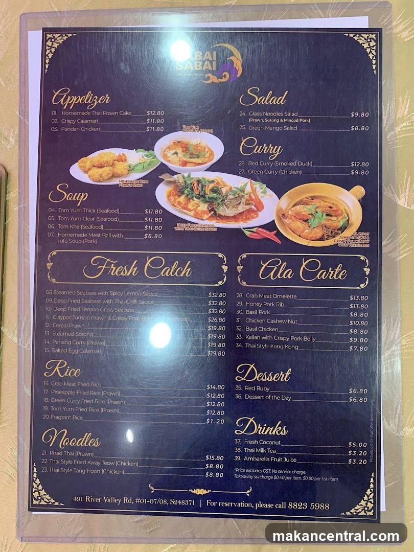 BAI SABAI Menu
