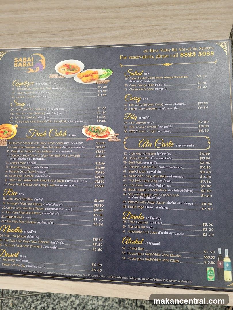 Sabai Sabai Thai Private Kitchen Menu