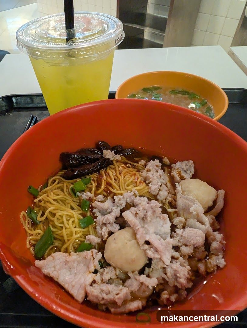 Noodle Dish with Drink