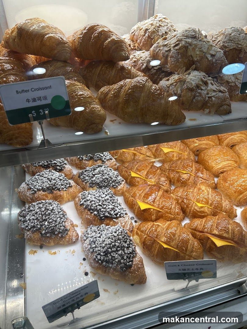 Croissants in a display case