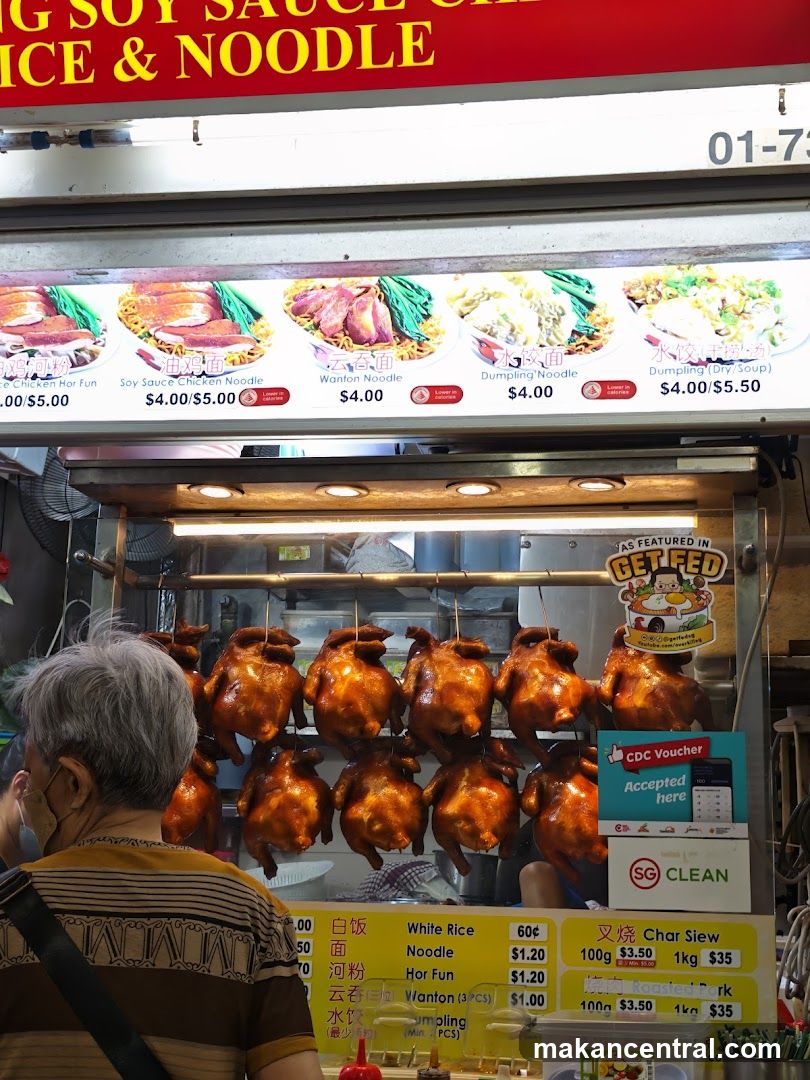 Food Stall with Roasted Chickens and Menu