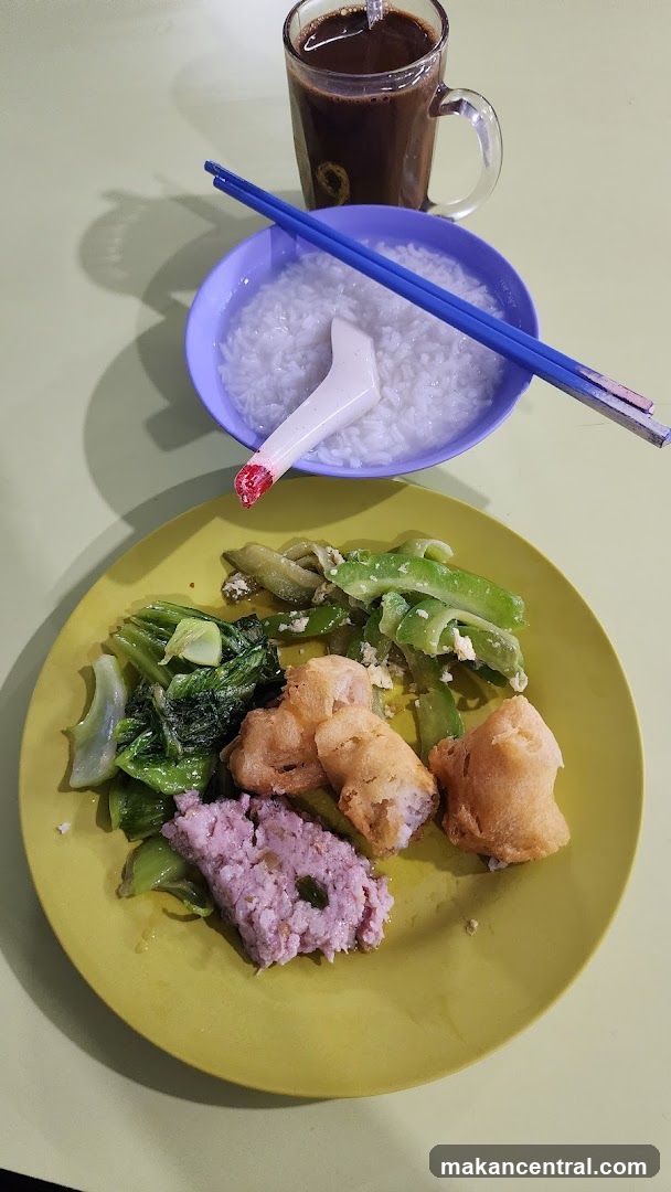 Congee and side dishes with coffee