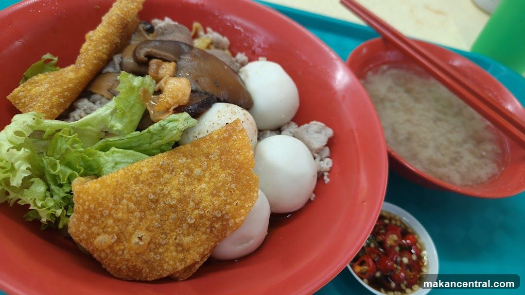 Noodle Dish with Side Soup and Chili