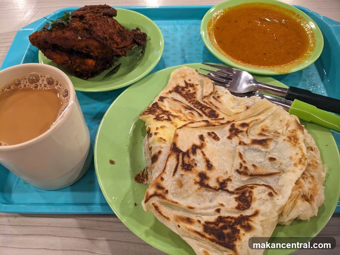 Roti Canai with Fried Chicken and Curry
