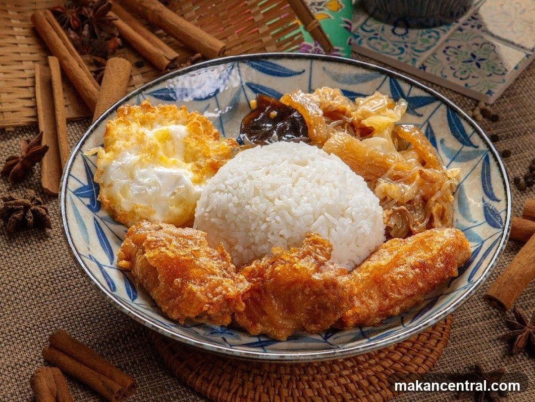 Rice Plate with Fried Chicken and Egg