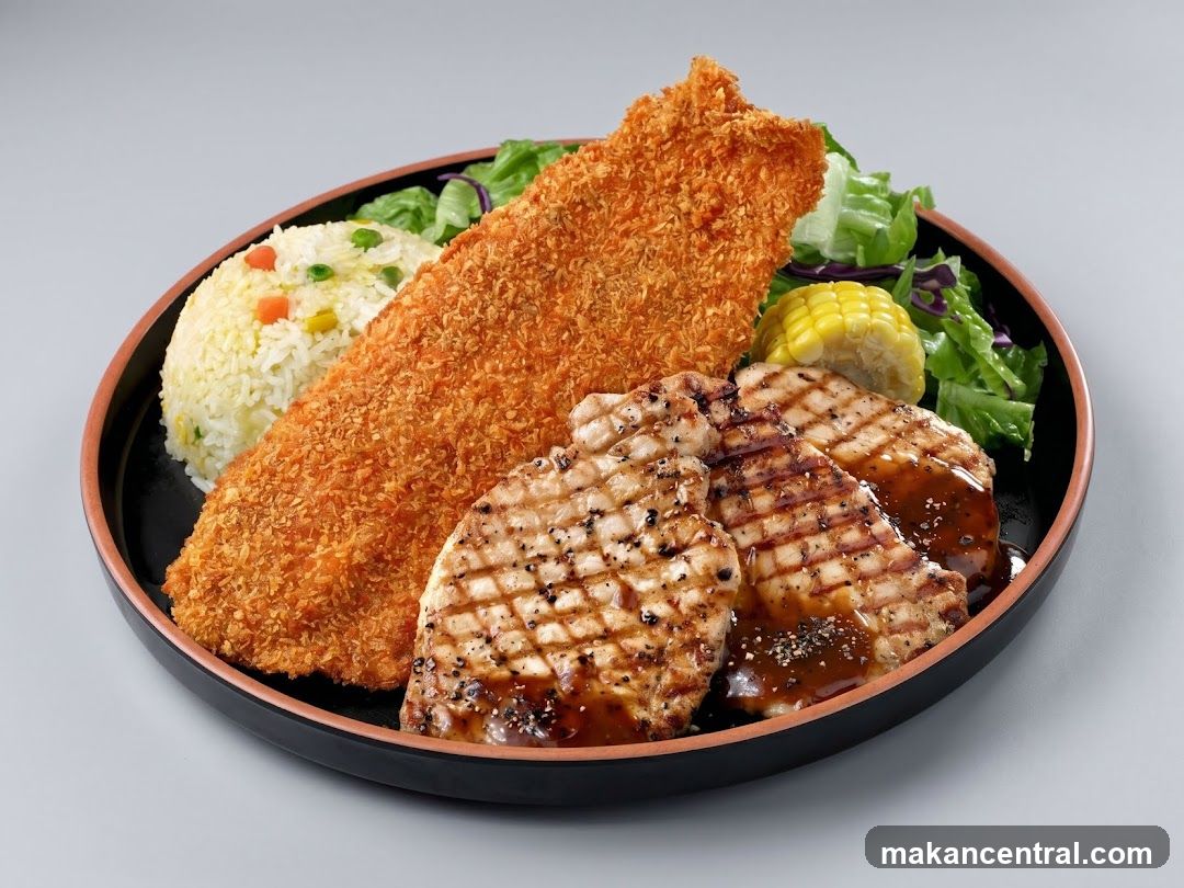 Grilled Pork Chop and Fried Fish Platter