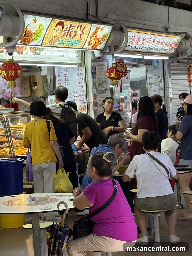 Busy Food Stall with Customers