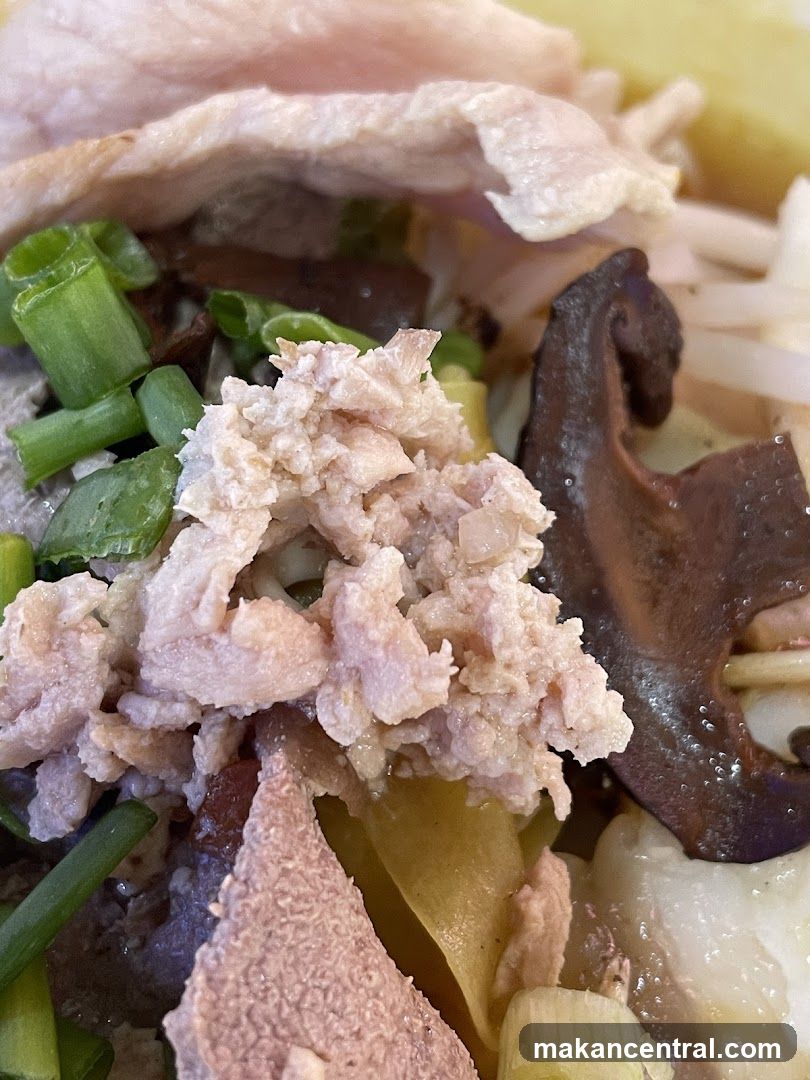 Close-up of a dish with shredded meat and vegetables