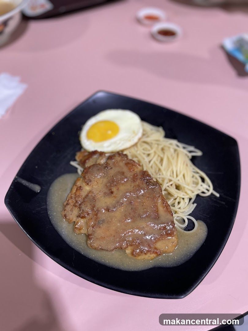 Chicken Chop with Spaghetti and Fried Egg