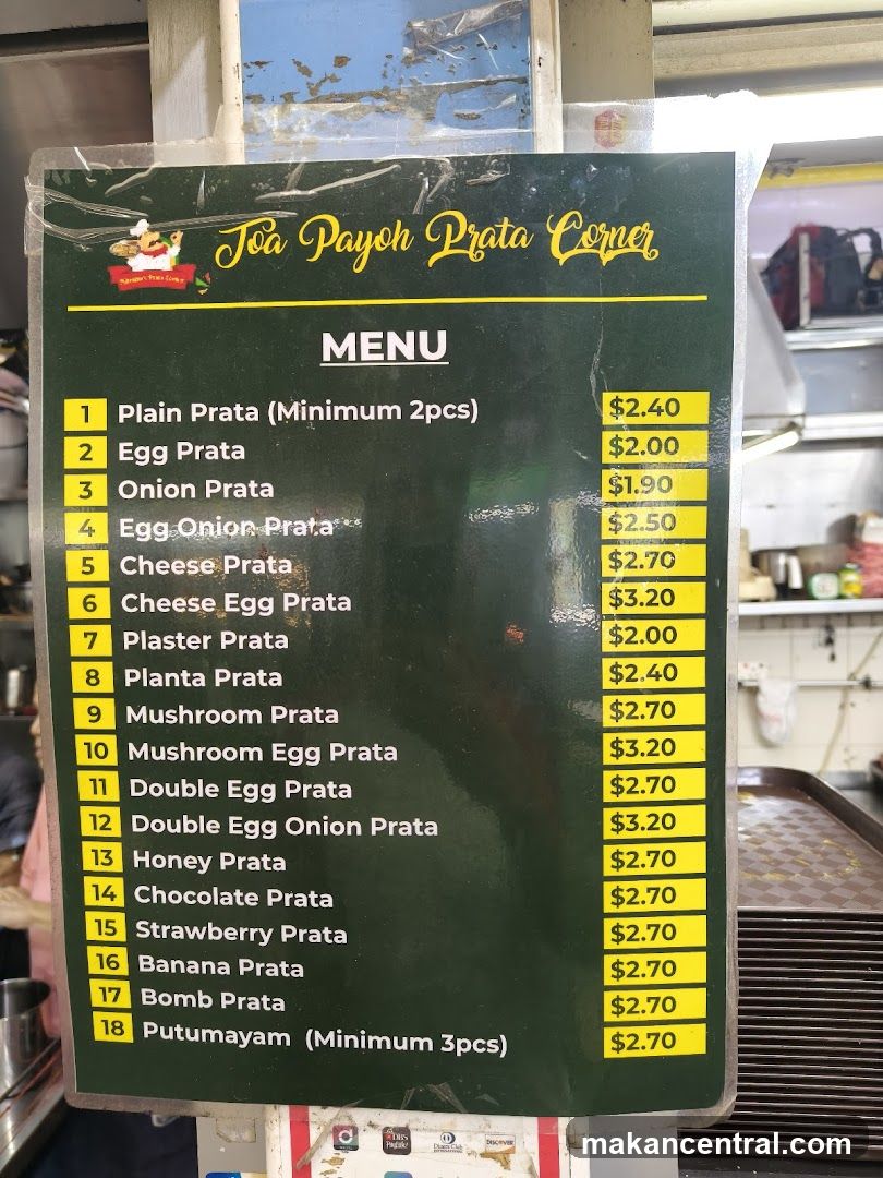 Toa Payoh Prata Corner Menu